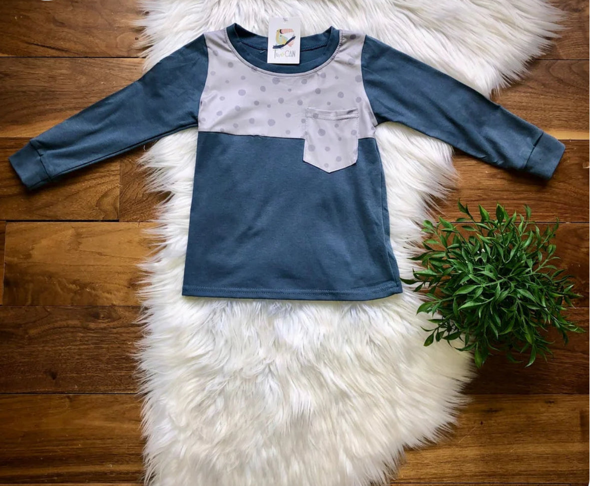 Dotted Long Sleeve Tee w/ Pocket