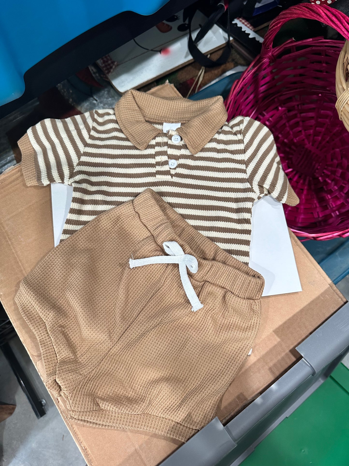 Brown Collared Stripe Set