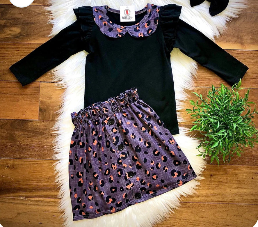 Long Sleeve Leopard Skirt Set