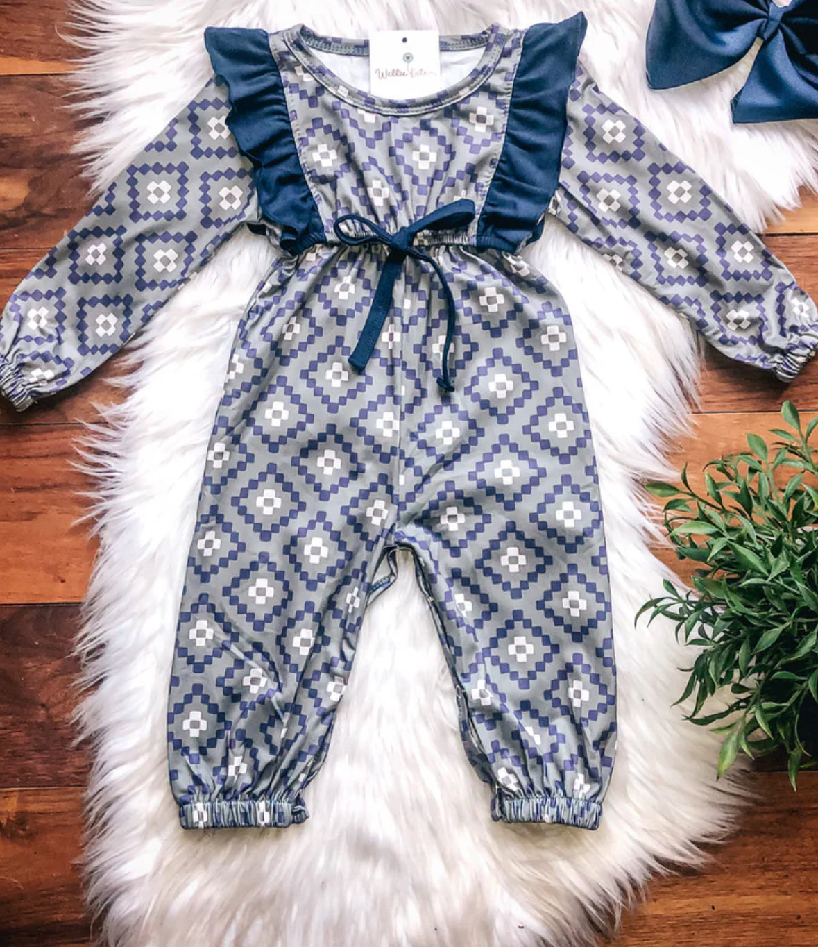 Sage and Navy Diamond Romper