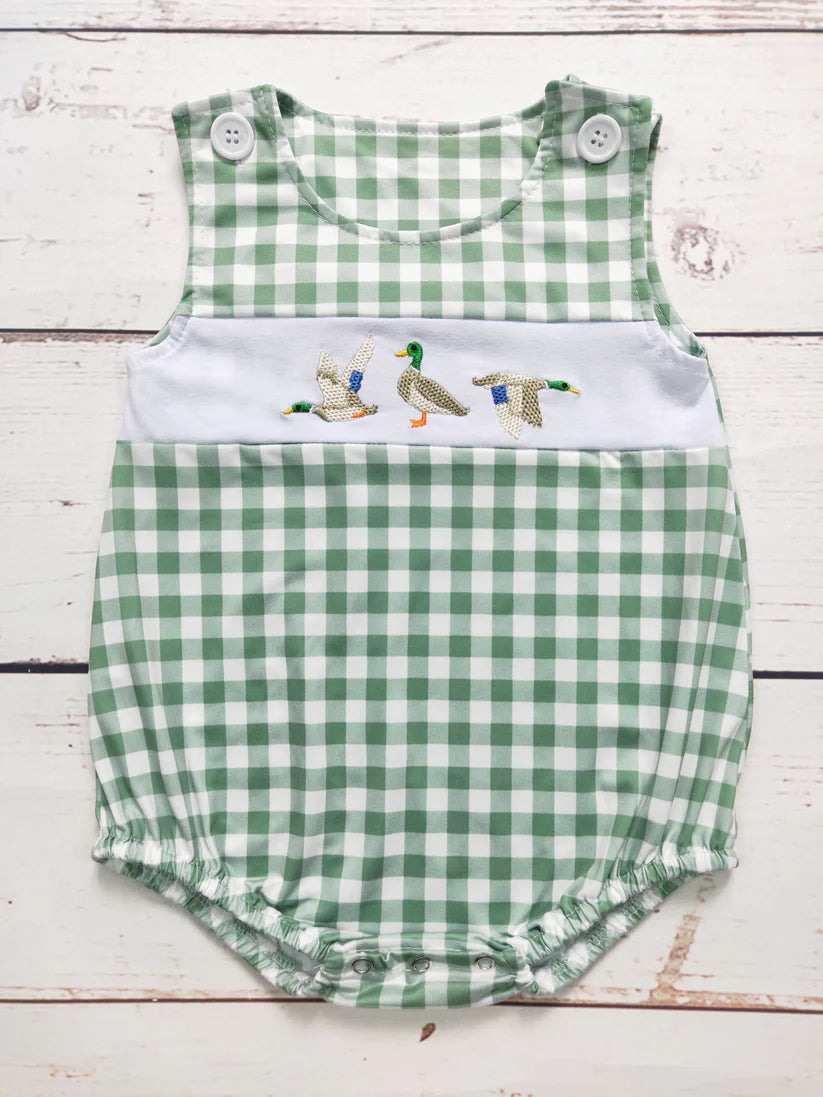 Green Checkered Bubble Romper