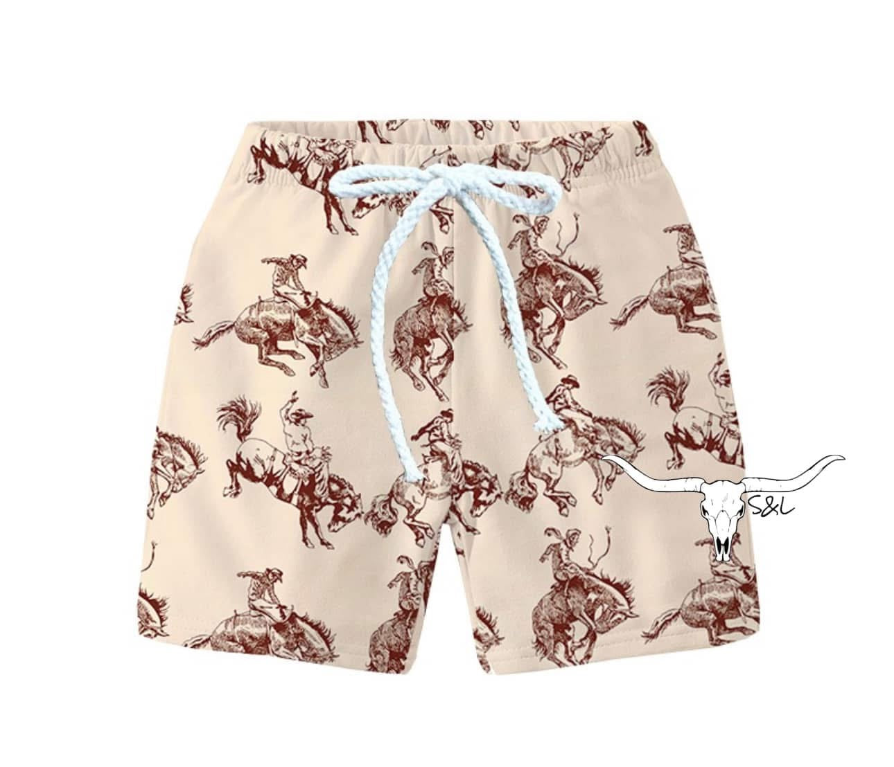 Tan Bucking Cowboy Shorts