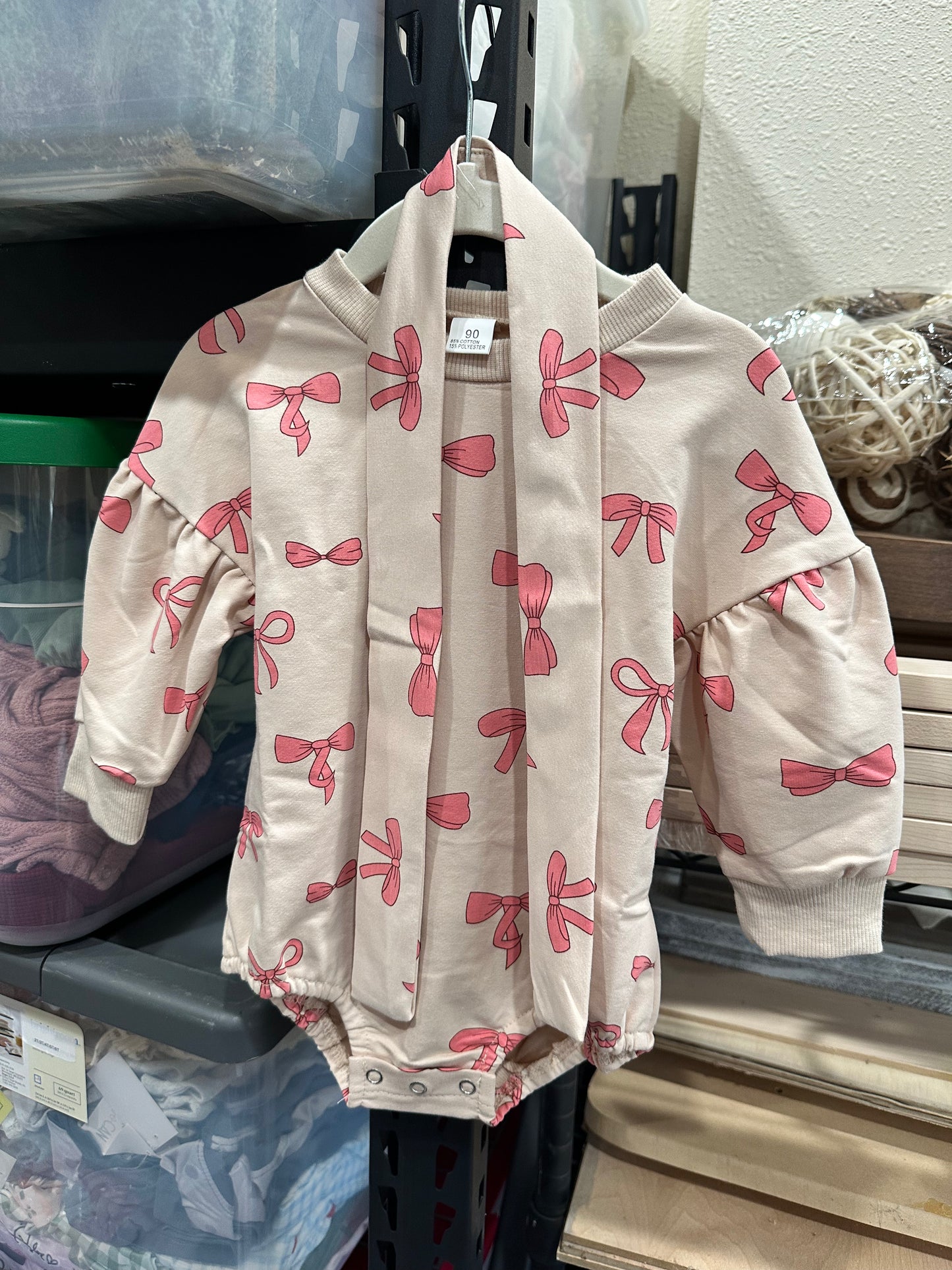 Beige Bows Bubble Romper