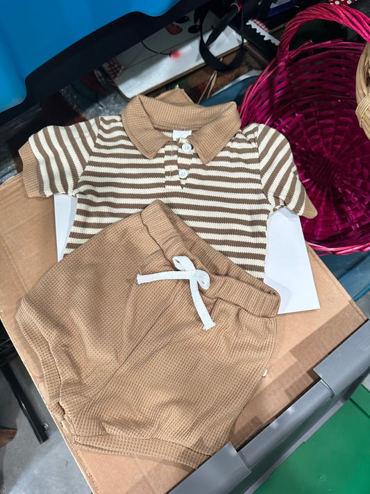 Brown Collared Stripe Set
