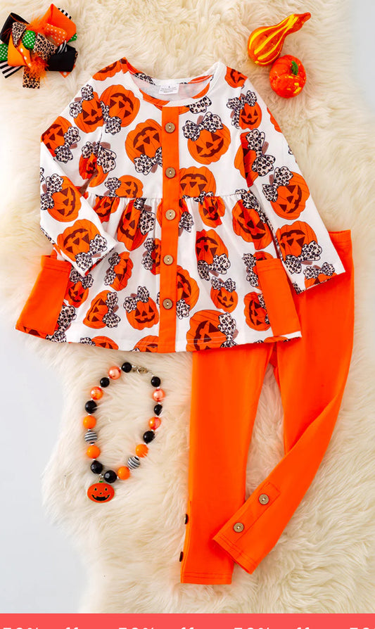 Pumpkin with bows pant set