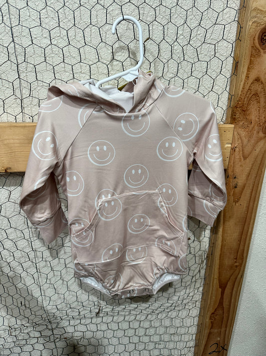 Smiley Face Hooded Bubble Romper