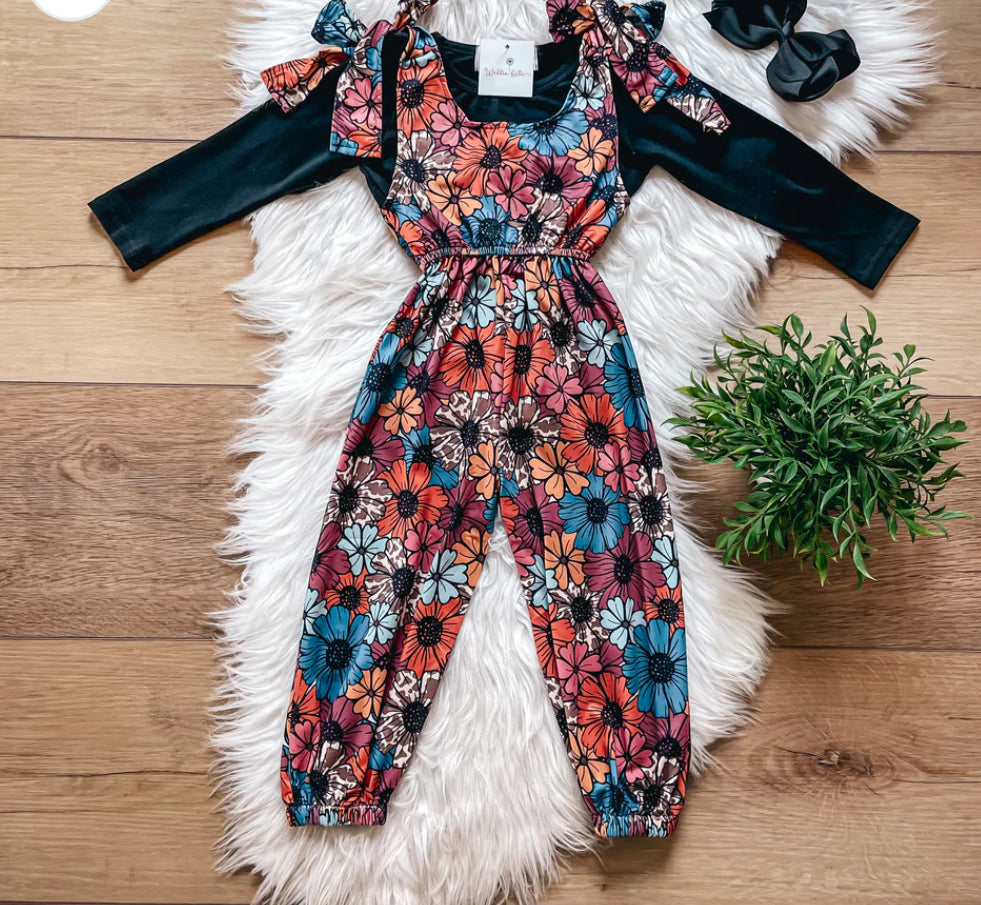 Fall floral overalls