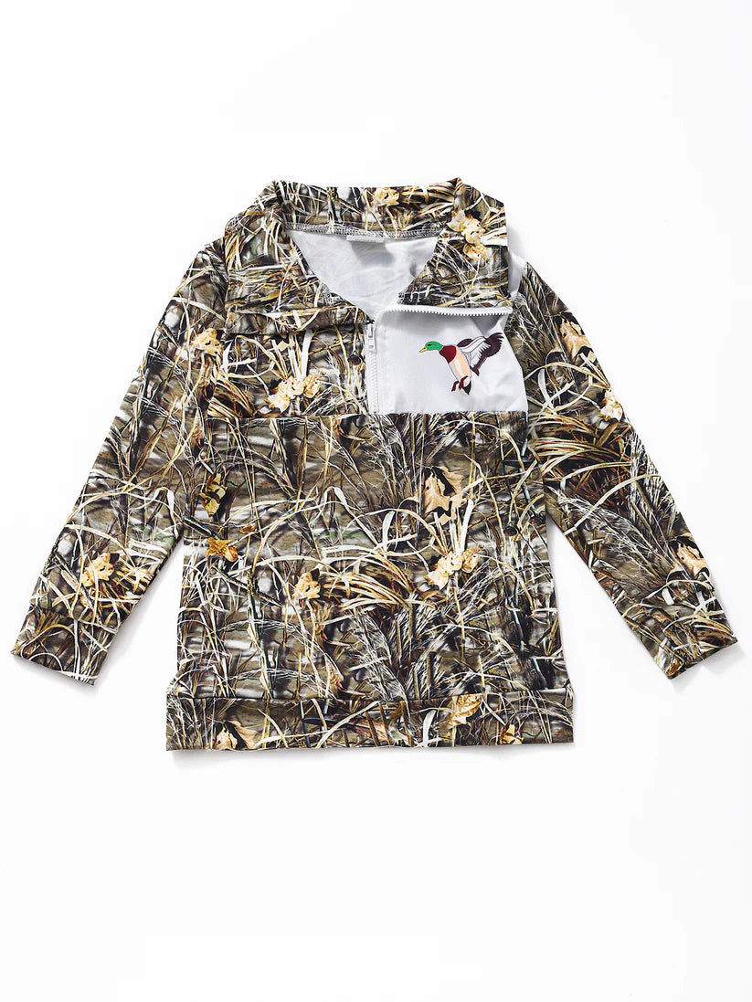 Camo Duck Quarter Zip w/ Checkered Elbow Patch