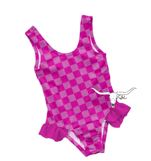 Pink Checkered One Piece