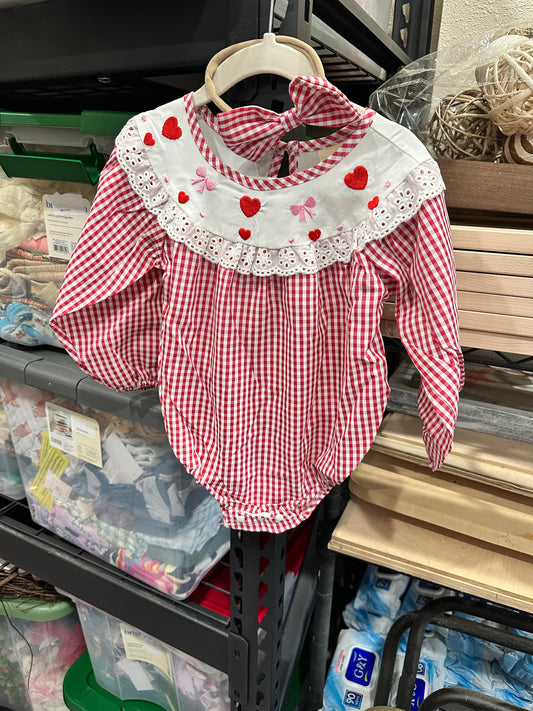 Smocked Heart Romper w/ Headband