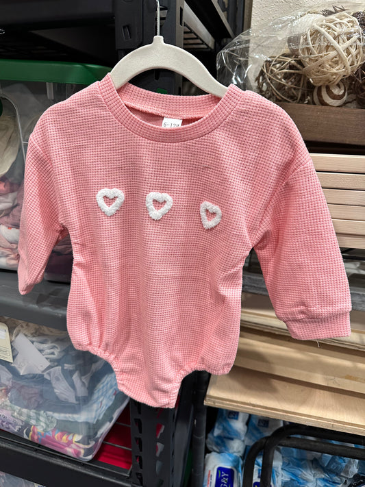 Knit Bubble White Heart Romper