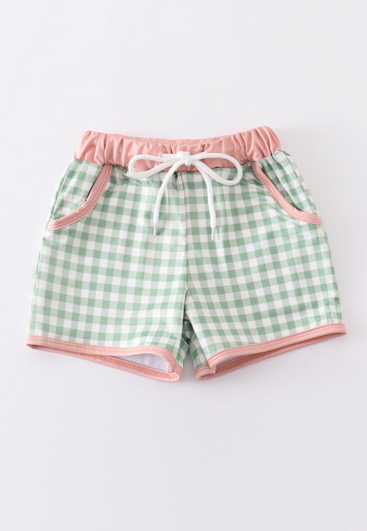 Plaid Swim Trunks
