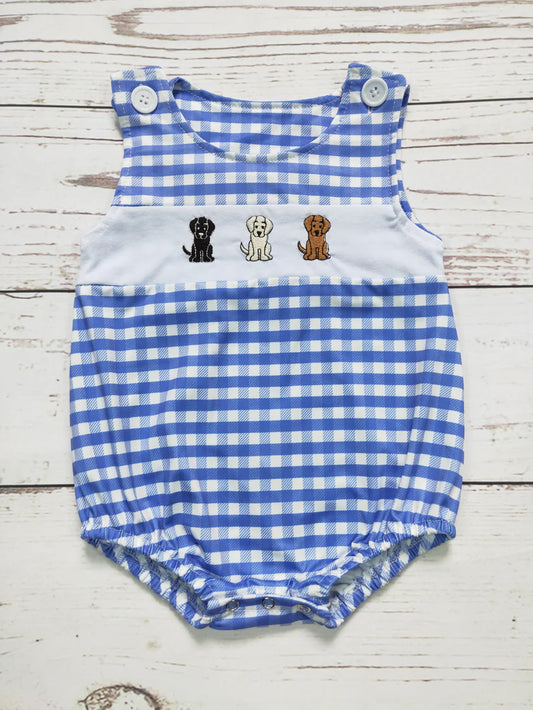 Baby Boy Checkered Dog Romper